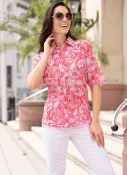 BADER Bluse mit Kragen KORALLE-WEISS-MANGO-BUNT