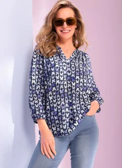 Outlet BADER Bluse mit Schmetterlings-Dessin MARINE-FLIEDER-ECRU-BUNT