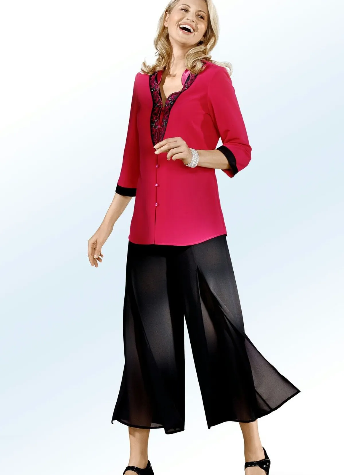 Online BADER Bluse mit schwarzen Applikationen FUCHSIA