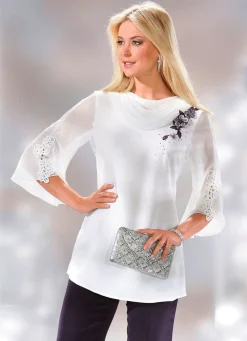 Outlet BADER Bluse mit transparentem Wasserfall-Kragen WEISS