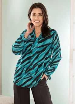 Outlet BADER Bluse mit Schluppe am Halsausschnitt SCHWARZ-PETROL