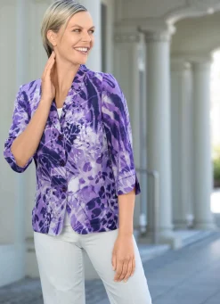 New BADER Blusenblazer mit modischem Reverskragen AUBERGINE-LILA-ECRU-BUNT