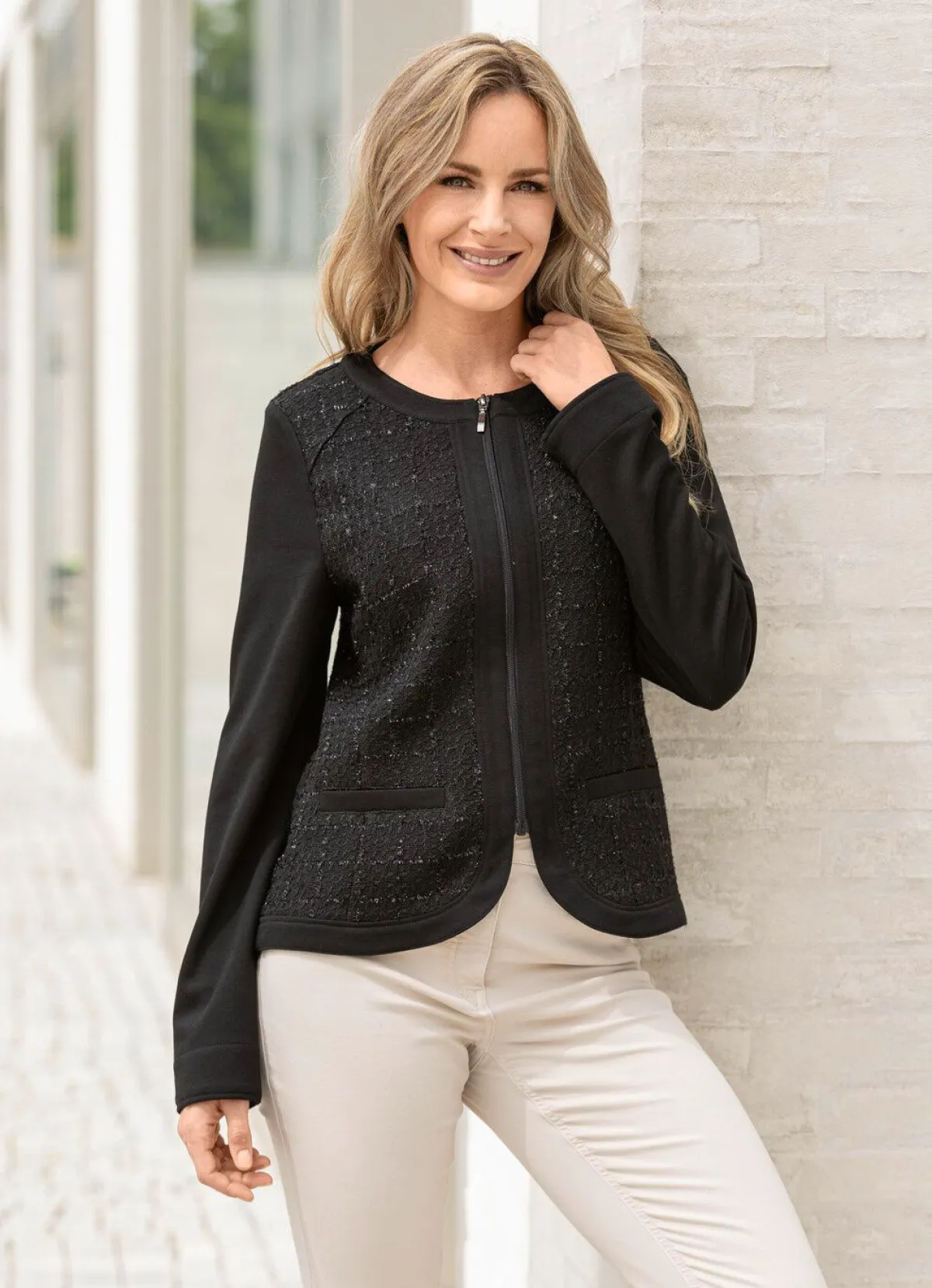 Discount BADER Blusenjacke mit dekorativer Blende SCHWARZ