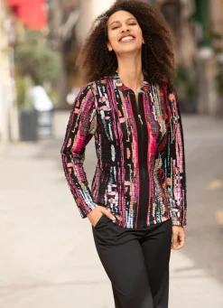 Outlet BADER Blusenjacke mit Eingriffstaschen SCHWARZ-FUCHSIA-ROT-BUNT