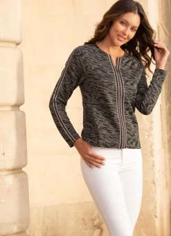 Hot BADER Blusenjacke mit Glanz-Besatz GRAU-SCHWARZ-SILBER