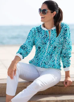 Discount BADER Blusenjacke mit Rippenstrick TÜRKIS-WEISS-AQUA-BUNT