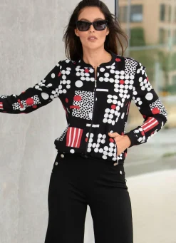 Online BADER Blusenjacke mit Rippenstrick SCHWARZ-WEISS-ROT