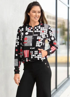 Online BADER Blusenjacke mit Rippenstrick SCHWARZ-WEISS-ROT
