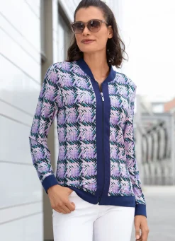Clearance BADER Blusenjacke mit Rippenstrick LILA-MARINE-BUNT
