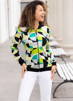 Best BADER Blusenjacke mit tollem Druck SCHWARZ-KIWI-TÜRKIS-BUNT