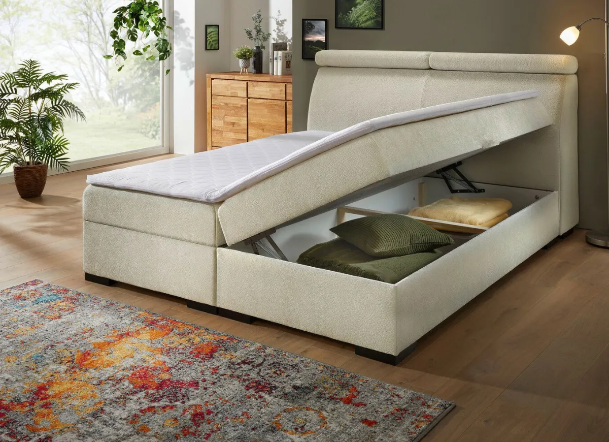 Outlet BADER Boxspringbett auf hochwertigem Echtholzgestell CREME
