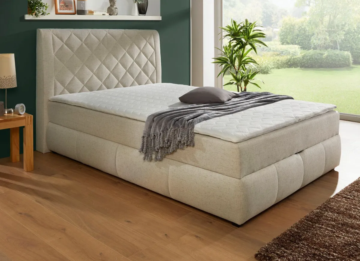 BADER Boxspringbett mit Bettkasten und Topper CREME