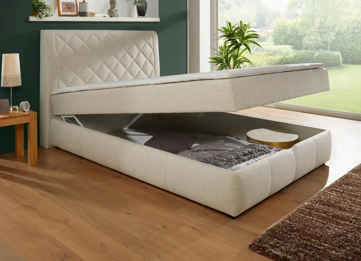 BADER Boxspringbett mit Bettkasten und Topper CREME