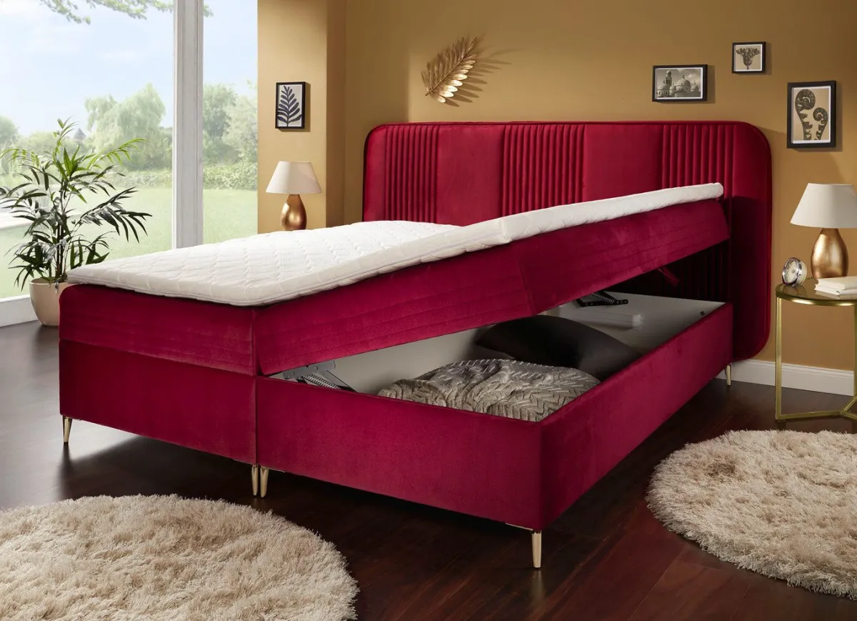 Hot BADER Boxspringbett mit Bettkasten und Topper ROT