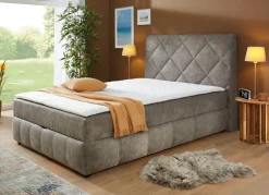 BADER Boxspringbett mit Bettkasten und Topper GRAU