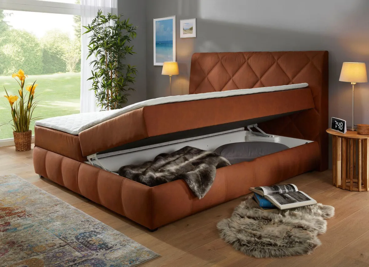 Online BADER Boxspringbett mit Bettkasten und Topper COGNAC