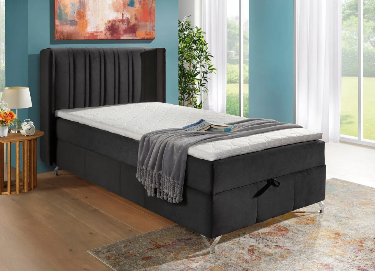 Hot BADER Boxspringbett mit Bettkasten und Topper ANTHRAZIT