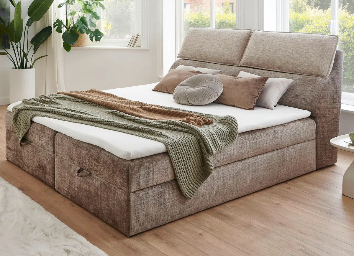 Outlet BADER Boxspringbett mit Bettkasten und Kaltschaumtopper BEIGE-BRAUN