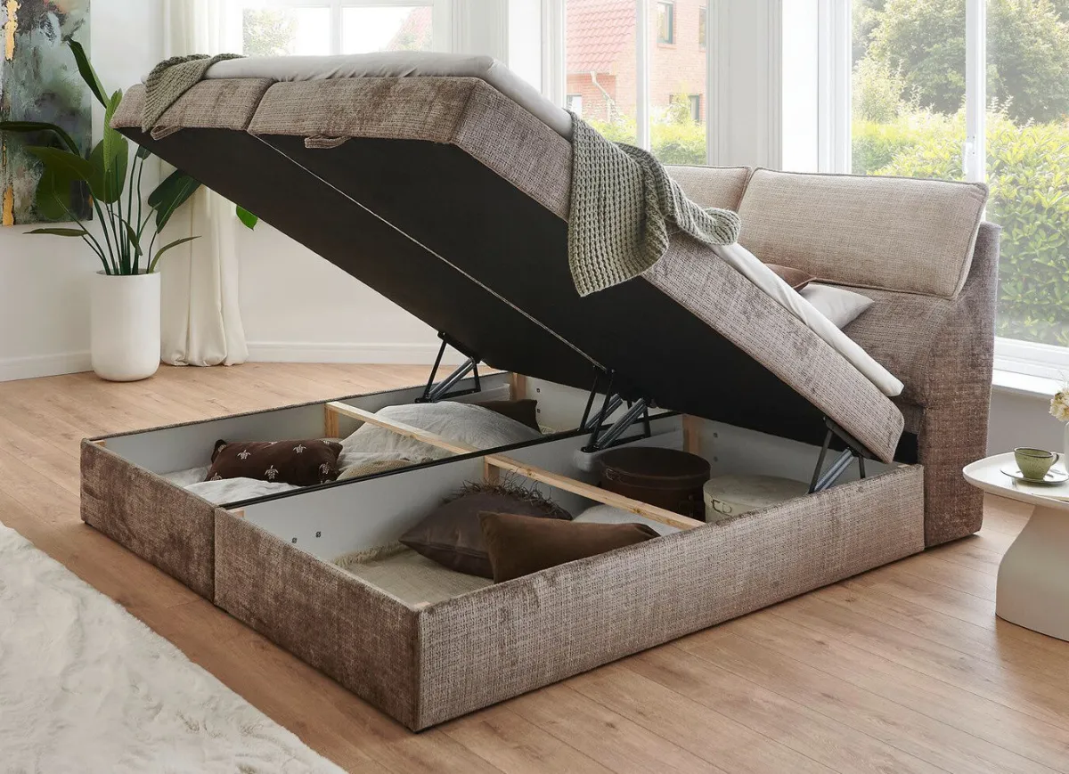 Outlet BADER Boxspringbett mit Bettkasten und Kaltschaumtopper BEIGE-BRAUN
