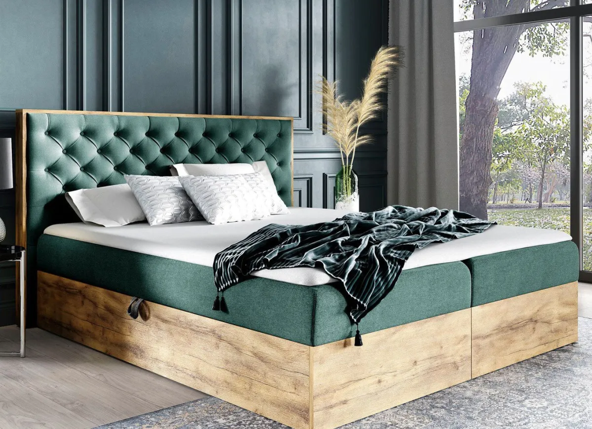 Online BADER Boxspringbett mit Bettkasten und Topper DUNKELGRÜN