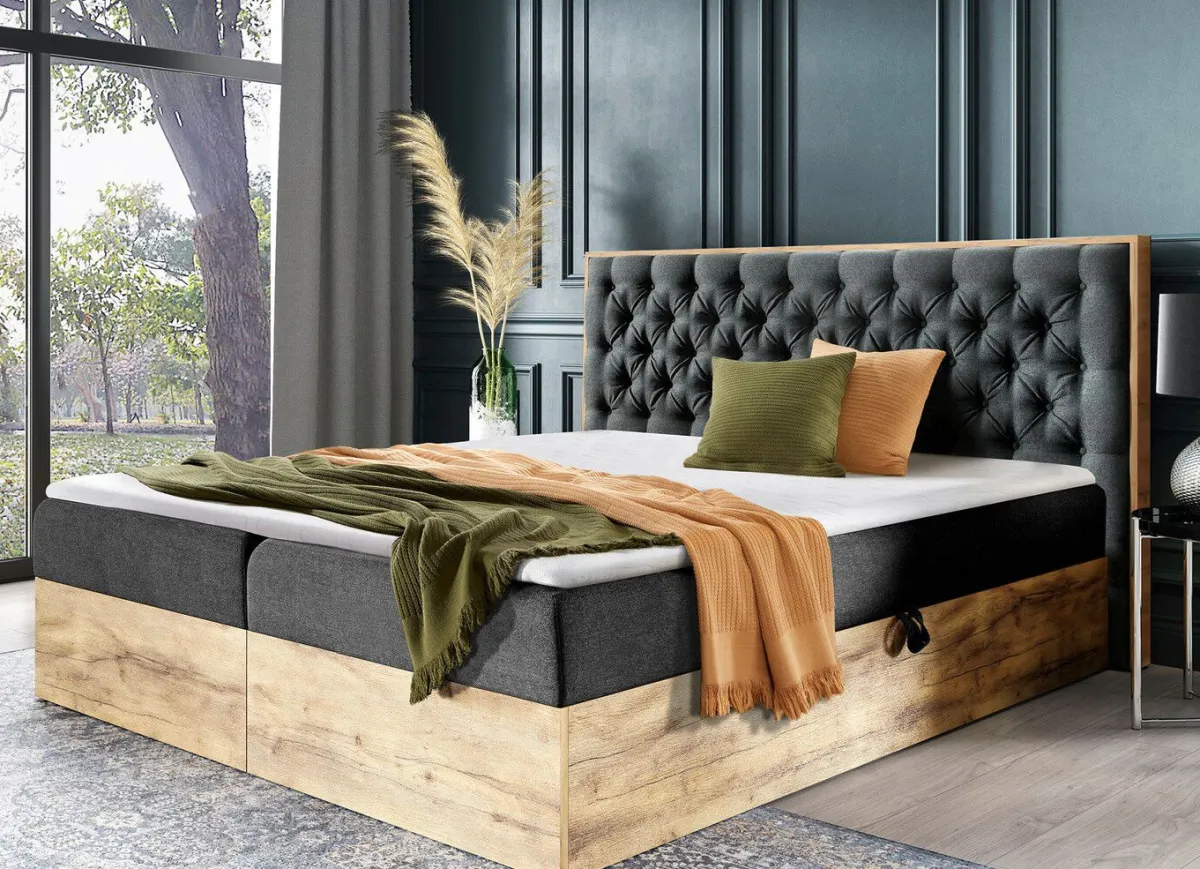 New BADER Boxspringbett mit Bettkasten und Topper ANTHRAZIT
