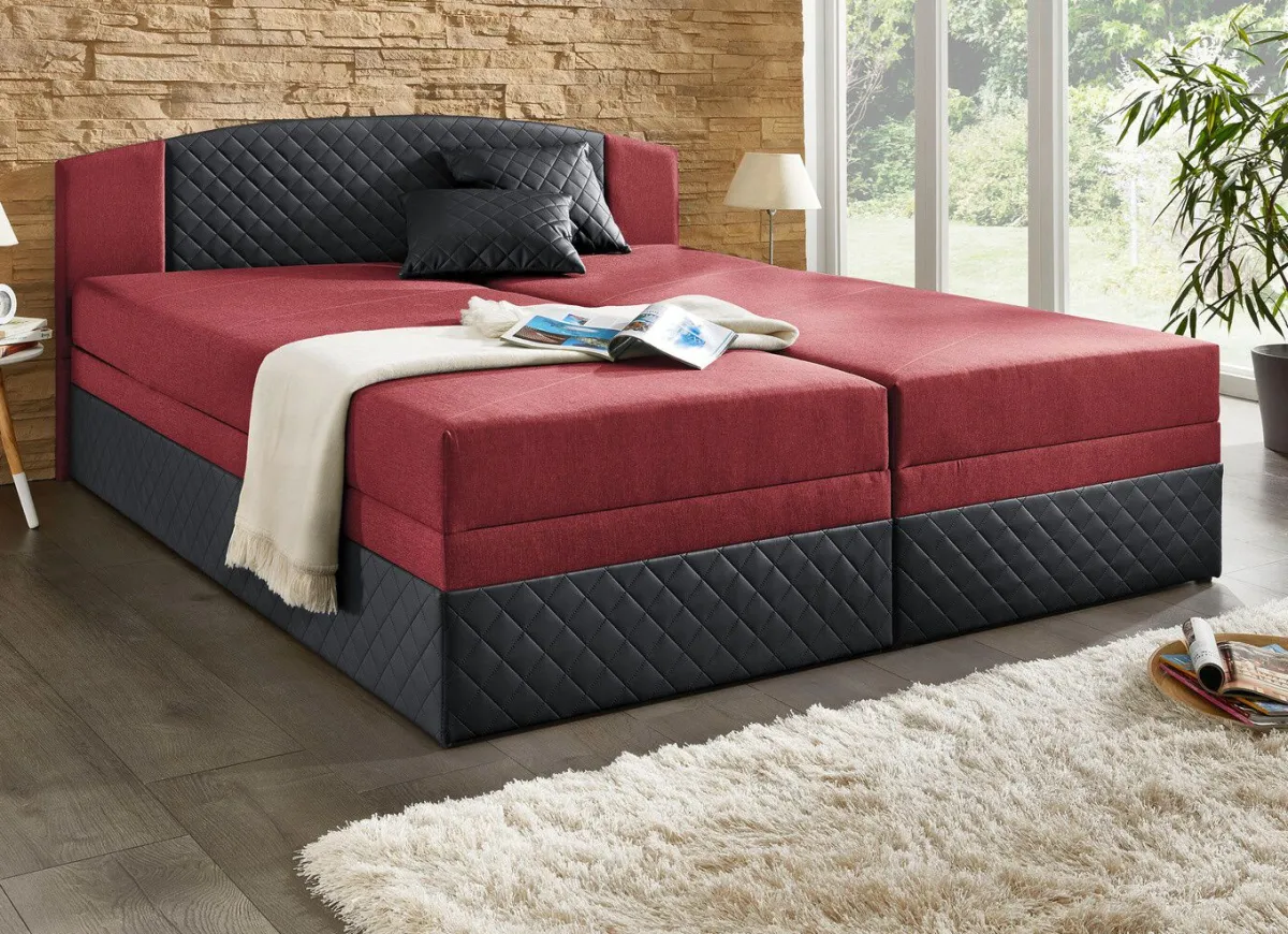 Online BADER Boxspringbett mit Bettkästen SCHWARZ-ROT