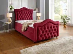 Discount BADER Boxspringbett mit gepolsterten Kopf- und Fußteil ROT