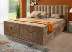 New BADER Boxspringbett mit individueller Kopfteilverstellung und Deko-Kissen BEIGE