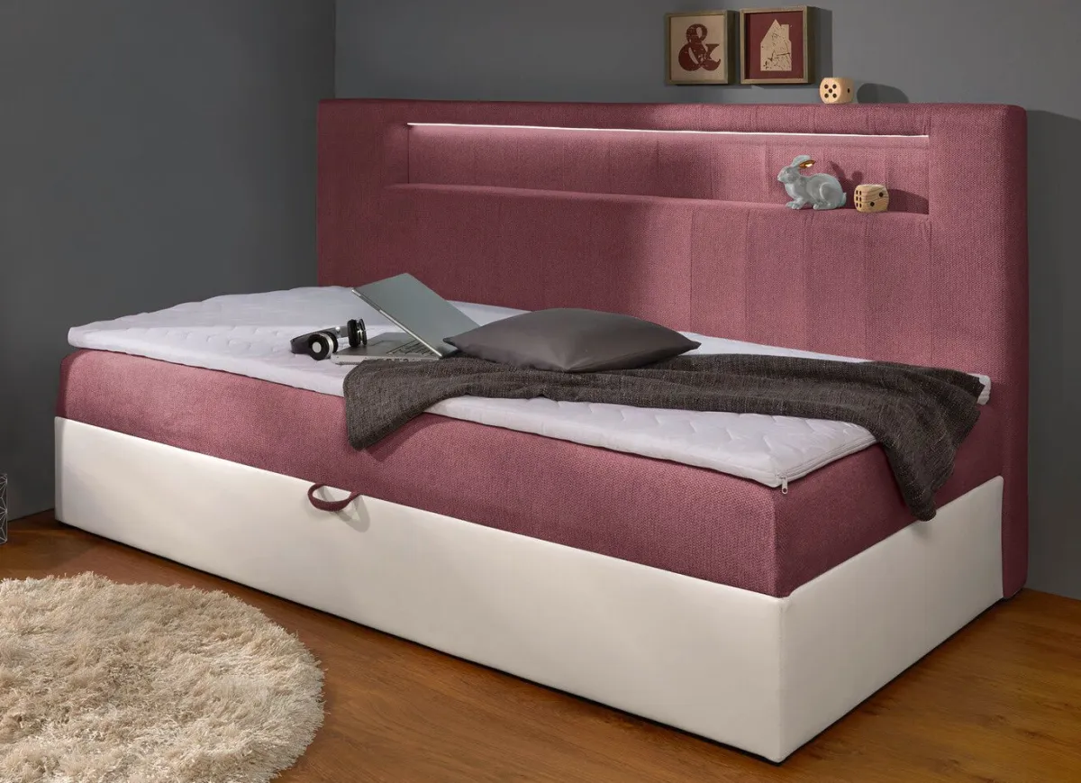 Sale BADER Boxspringbett mit integrierter LED-Beleuchtung WEISS-BEERE