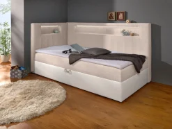 Clearance BADER Boxspringbett mit integrierter LED-Beleuchtung WEISS-CREME