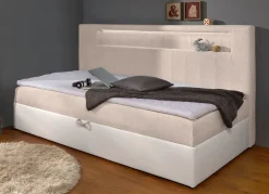 Clearance BADER Boxspringbett mit integrierter LED-Beleuchtung WEISS-CREME