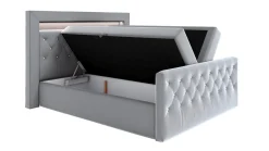 Sale BADER Boxspringbett mit LED-Beleuchtung, Topper und Nachttisch GRAU