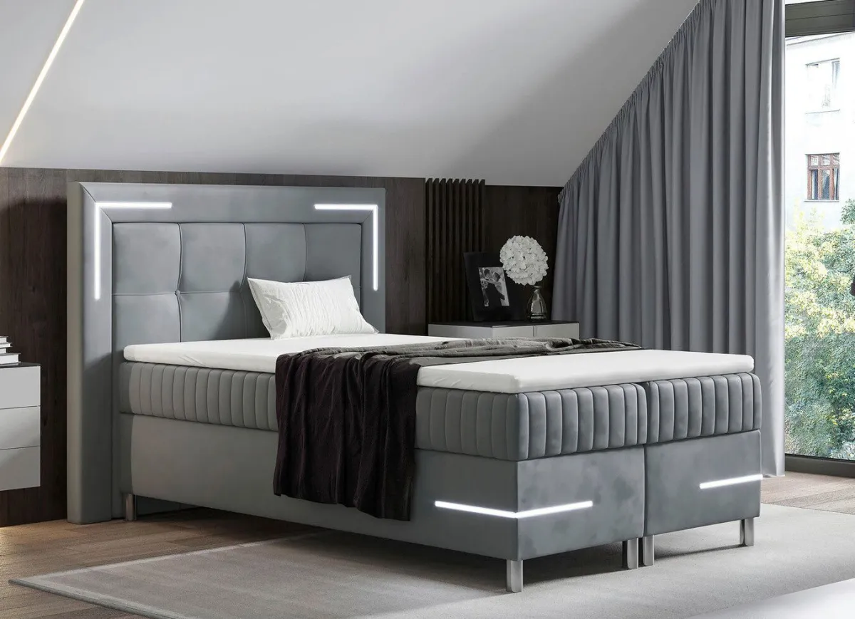Best BADER Boxspringbett mit LED-Beleuchtung und Topper SILBER