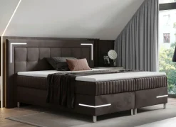 Outlet BADER Boxspringbett mit LED-Beleuchtung und Topper BRAUN