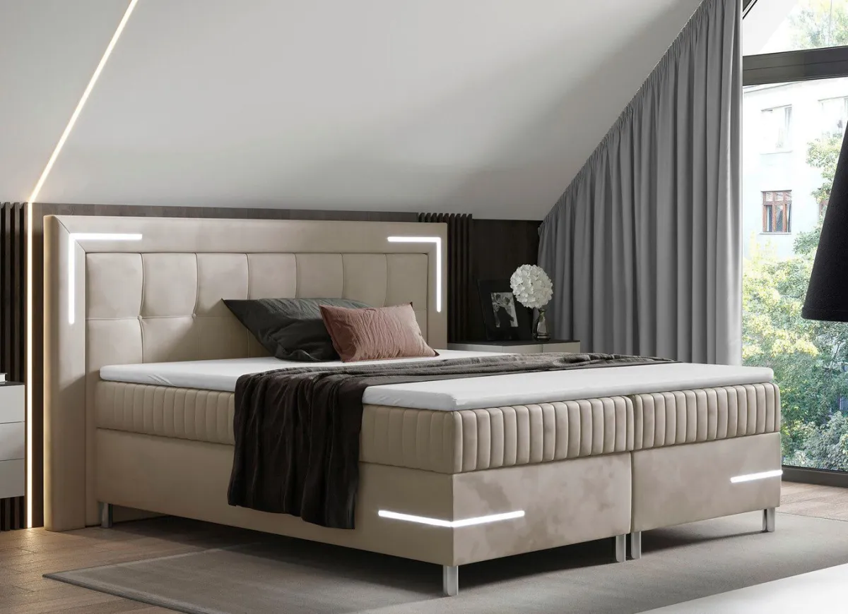 Clearance BADER Boxspringbett mit LED-Beleuchtung und Topper CREME