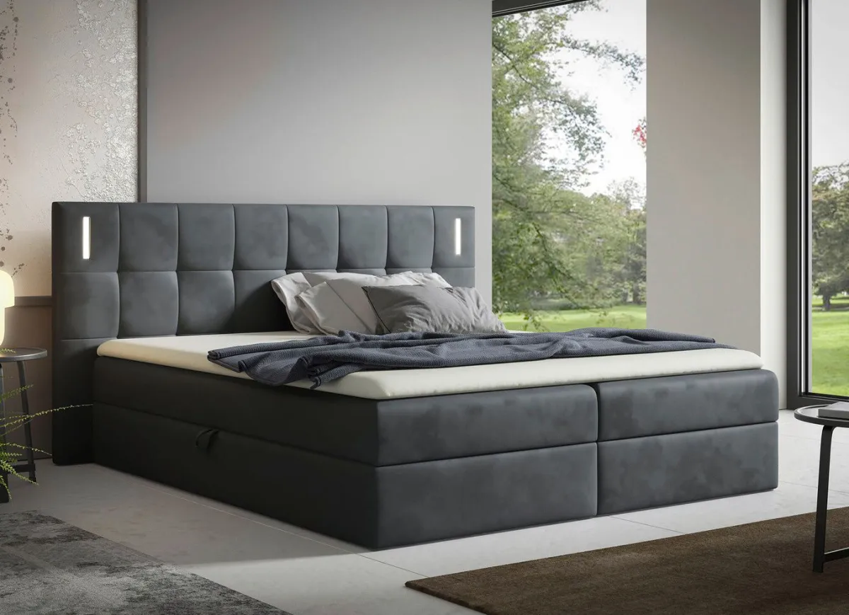 Discount BADER Boxspringbett mit LED-Beleuchtung und Topper ANTHRAZIT