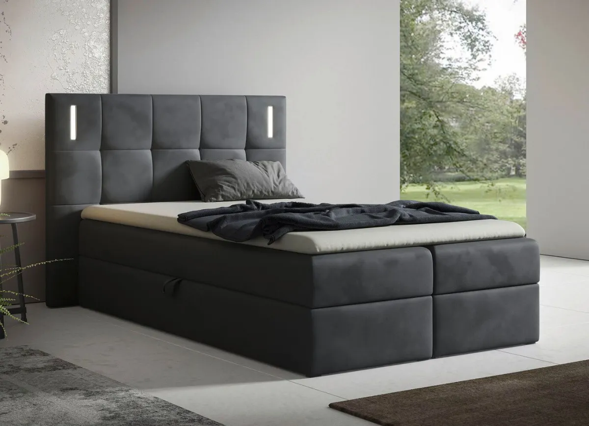 Discount BADER Boxspringbett mit LED-Beleuchtung und Topper ANTHRAZIT