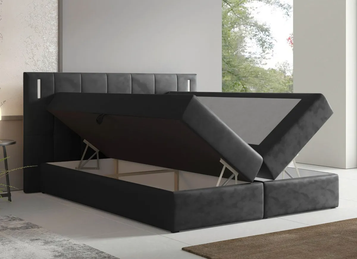 Discount BADER Boxspringbett mit LED-Beleuchtung und Topper ANTHRAZIT