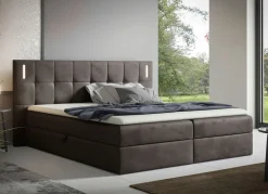 Hot BADER Boxspringbett mit LED-Beleuchtung und Topper BRAUN