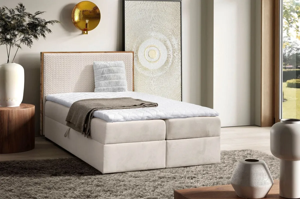 BADER Boxspringbett mit Rahmen aus Wotaneiche CREME