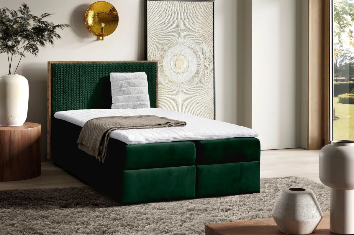 Hot BADER Boxspringbett mit Rahmen aus Wotaneiche GRÜN