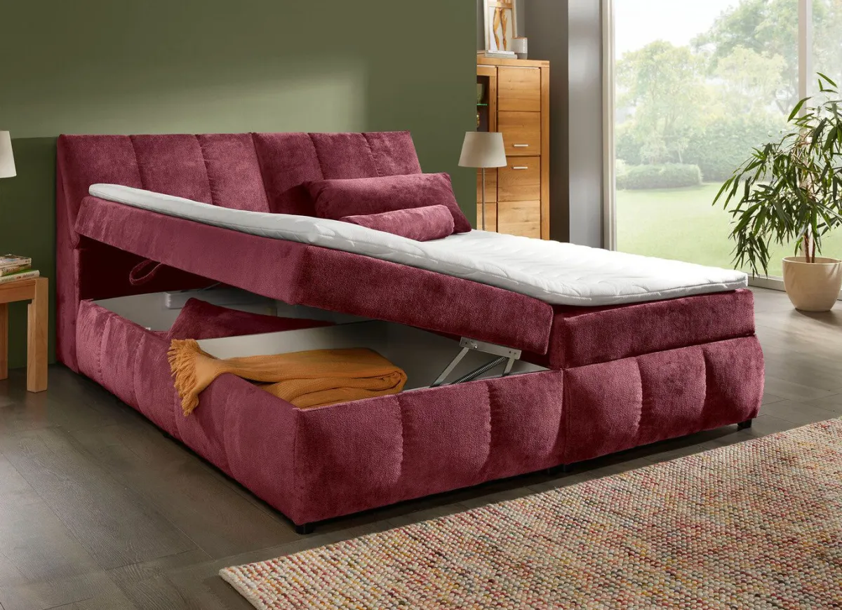 New BADER Boxspringbett mit Stauraum im Kopfteil und Bettkasten BORDEAUX