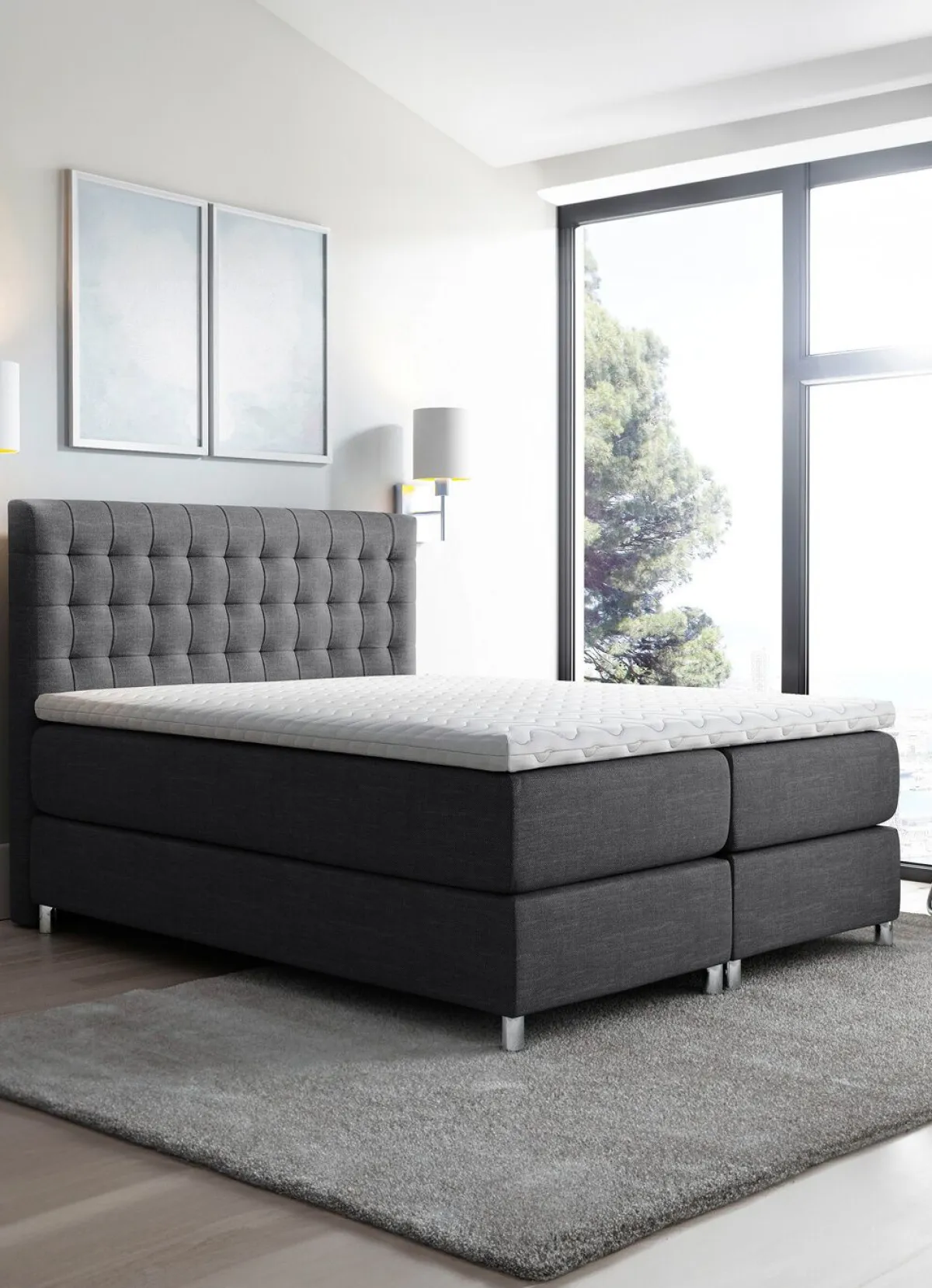 Online BADER Boxspringbett mit Topper ANTHRAZIT