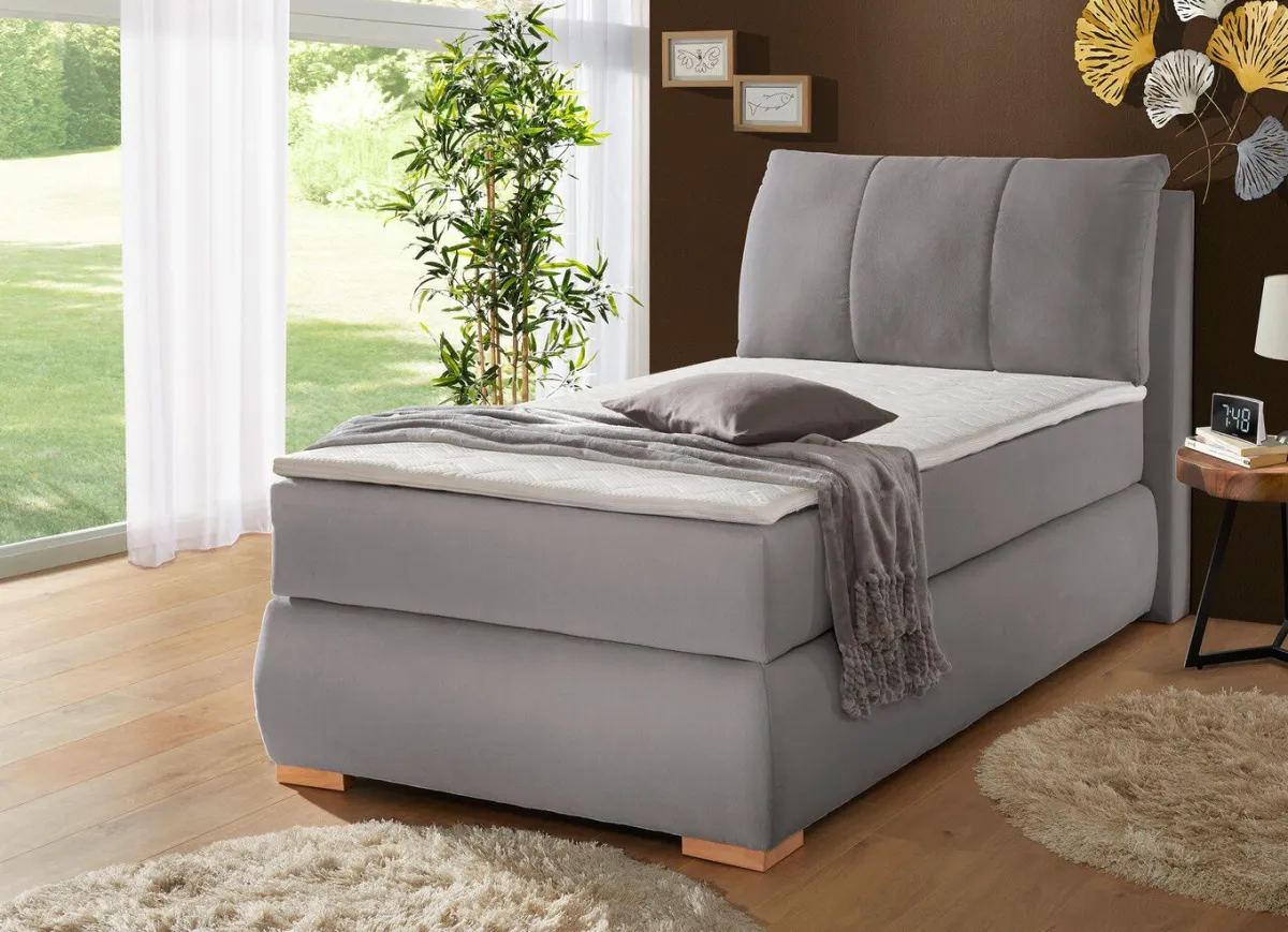 New BADER Boxspringbett mit Topper GRAU
