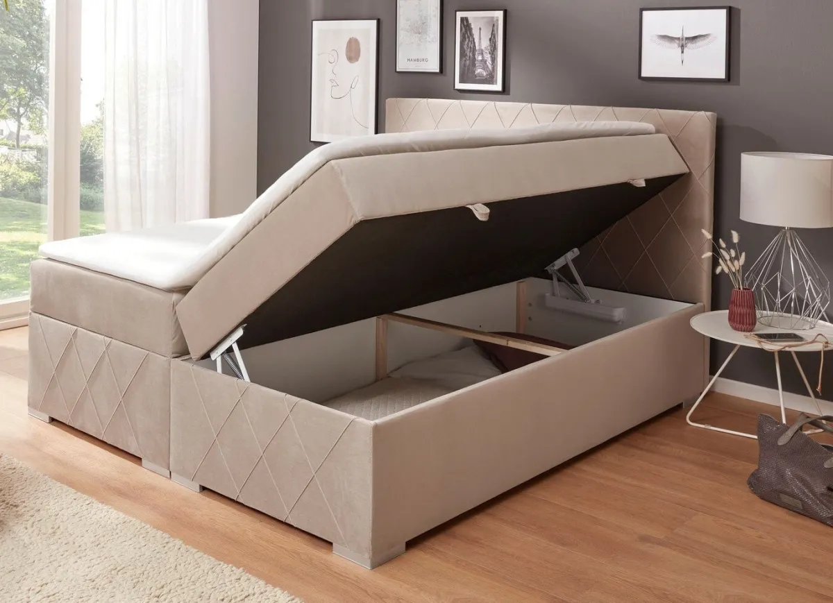 New BADER Boxspringbett mit Topper und Bettkasten CREME
