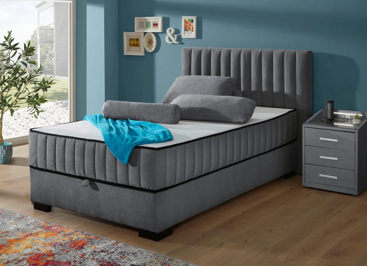 Clearance BADER Boxspringbett mit Wendematratze und Bettkasten ANTHRAZIT
