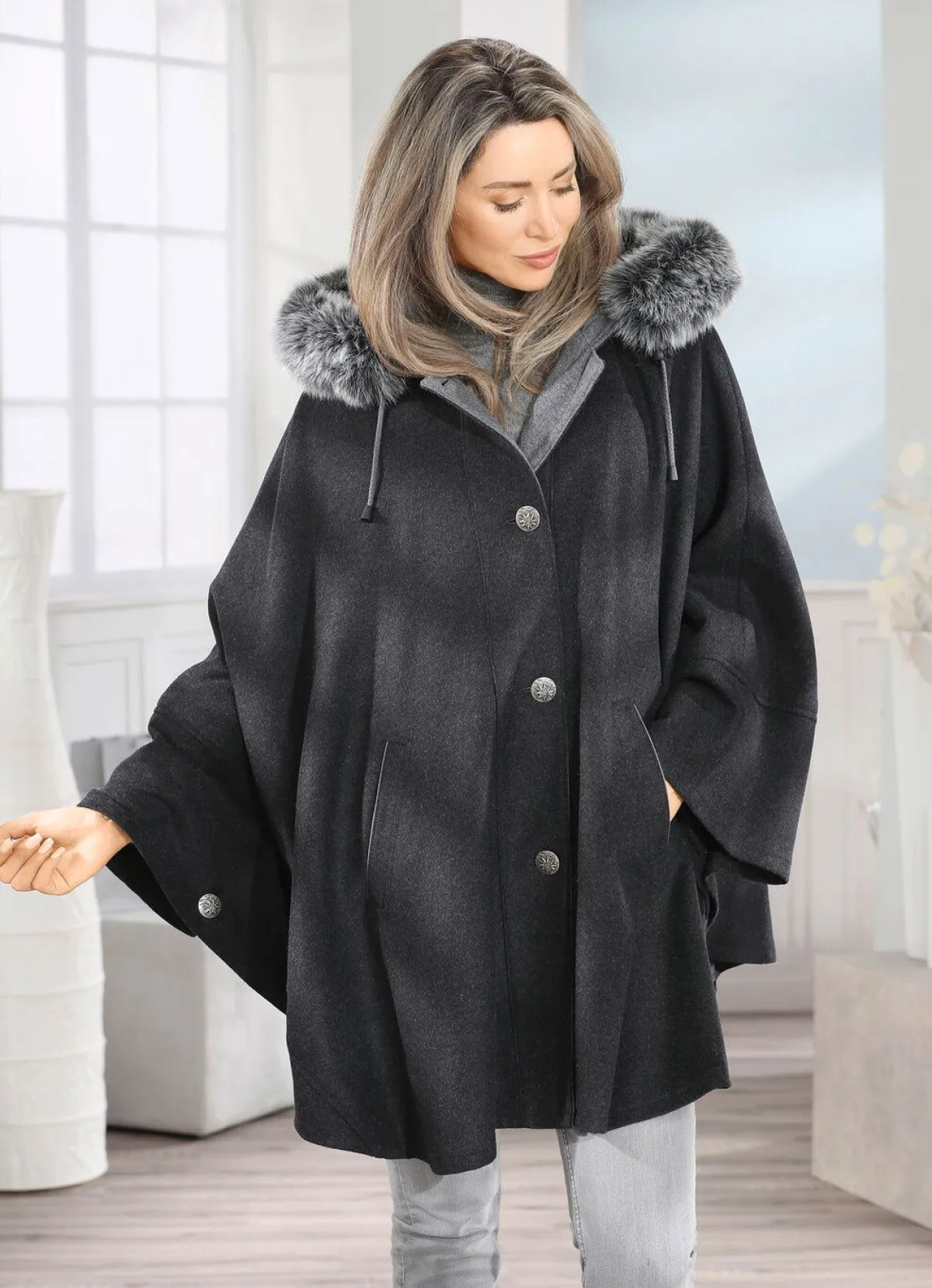 Online BADER Cape mit Knopfleiste ANTHRAZIT