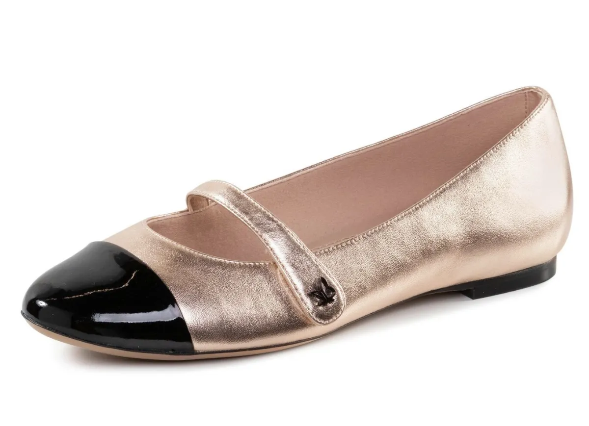 New CAPRICE , schicke Damen-Ballerinas, Weite G, mit herausnehmbarem Fußbett GOLD-SCHWARZ