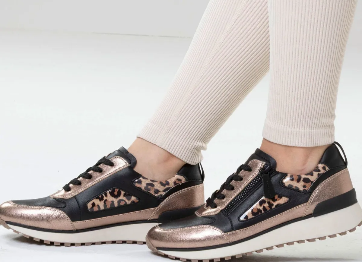 Online CAPRICE , trendige Damen-Sneaker, Weite G, mit herausnehmbarem Lederfußbett SCHWARZ-BRONZE