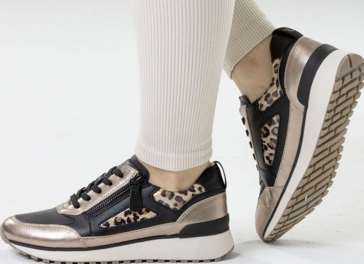 Online CAPRICE , trendige Damen-Sneaker, Weite G, mit herausnehmbarem Lederfußbett SCHWARZ-BRONZE